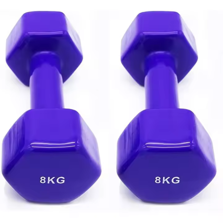 Ozio Fitness Mancuernas Pesas Hexagonales de Vinilo Fitness Gimnasia Morado - 2 Unidades 8 Kg - 1
