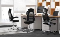SONGMICS Silla giratoria de Oficina Silla de Escritorio de Malla con reposacabezas Mecanismo sincronizad y Altura Ajustable Negro - details 0