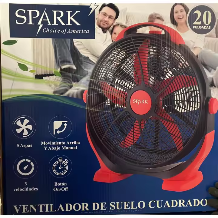 SPARK - Ventilador de Suelo de 20". 5 Aspas. Rotación Manual de Arriba a Abajo. Botón de On/Off. 3 Ajustes de Velocidad. 90W. - 1
