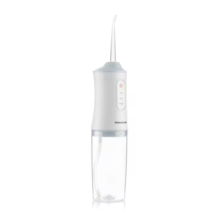 InnovaGoods Portable Rechargeable Dental Irrigator for effective tooth cleaning, featuring a waterproof design, 220ml capacity, 4 interchangeable heads, and ideal for home or travel use. - 1