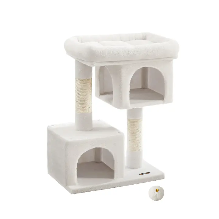 Feandrea Árbol para Gatos, Torre para Gatos de 84 cm, L, para Gatos Grandes de hasta 7 kg, Plataforma Grande para Gatos, 2 Cuevas para Gatos, Rascador, Gris Ahumado/Beige/Gris Claro/Blanco Crema - 1