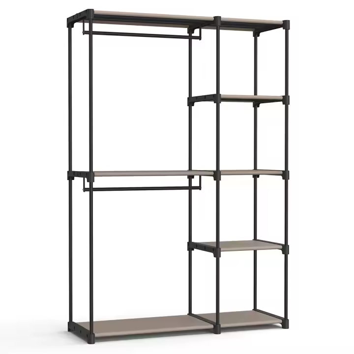 SONGMICS Armario de Ropa, Armario Plegable, Perchero con Barras, Armario de Almacenamiento Abierto, Organizador de Almacenamiento, Guardarropa, Dormitorio, 43 x 112 x 165 cm, Gris/Negro - 1