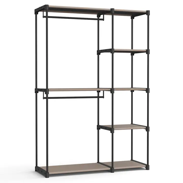 SONGMICS Armario de Ropa, Armario Plegable, Perchero con Barras, Armario de Almacenamiento Abierto, Organizador de Almacenamiento, Guardarropa, Dormitorio, 43 x 112 x 165 cm, Gris/Negro - 1