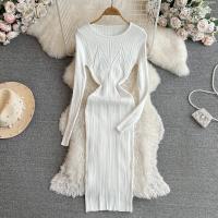 Vestido De Encaje Con Manga Larga Para Mujer Ropa De Fiesta Retro O-Neck Ajustado Estilo Coreano Poliéster Mid-Calf - details 41