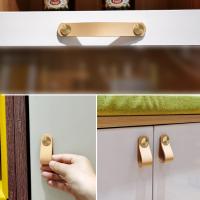 Pomo De Cuero Artificial Y Metal Para Muebles De Niños Estilo Nórdico Pull De Cobre Para Armario De Cocina Y Gabinete Herramienta De Muebles - details 6