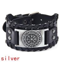 Pulsera Vikinga De Moda Con Encanto De Runas Nórdicas Y Compas Pulsera De Cuero Tejido Para Hombres Joyería De Moda Para Fiesta - details 5