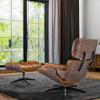 EU Stock TY330DE XL Classic Recliner Light Walnut Armchair With Bright Wax Skin Top Layer of Cowhide Lounge Chair Ergonomically Designed Premium Leisure Chair 360° Swivel for Home Theater Office Living Room Modern Leather Recliner Chair with Footrest - details 12