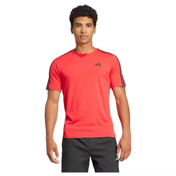Camiseta de Manga Corta Adidas Essentials Base 3 Stripes para hombre en color rojo - 1