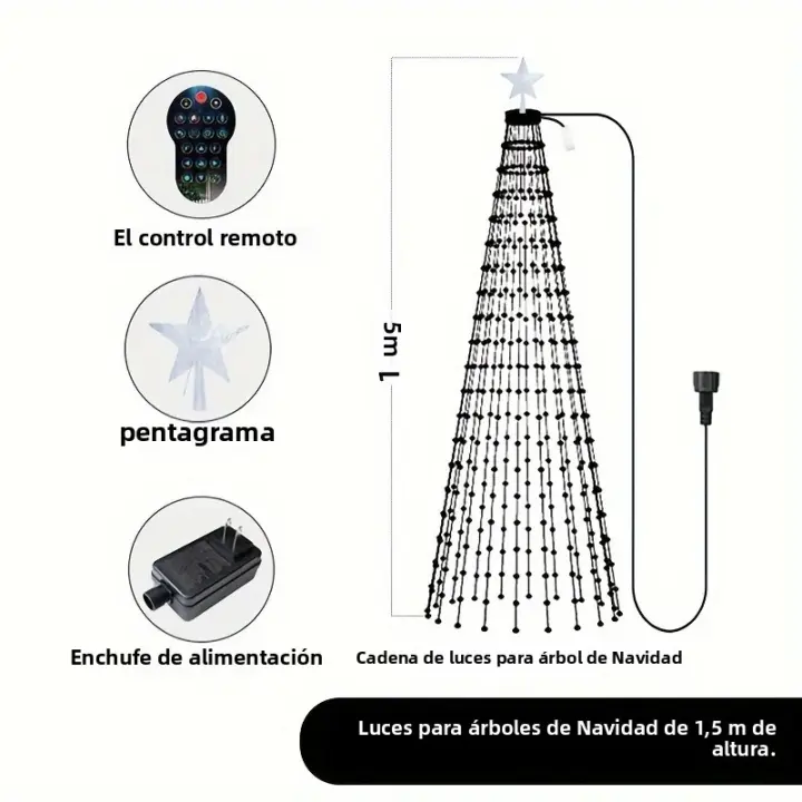 Arbol De Navidad Inteligente Con Luces LED Multicolor Rgb Fitas De Estrella Y Cascada Para Jardín Decoración De Navidad Con Control Remoto Y APP DIY Bluetooth - 1