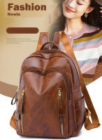 Mochila De Cuero Para Mujer 2024 Lujo Casual Vintage Con Bolsillos Internos Y Externos Cierre De Cremallera Bolsa Escolar Para Niñas - details 0