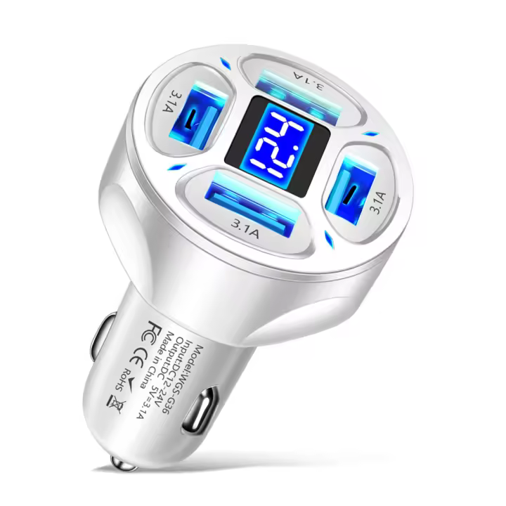 Cargador De Coche 240W Con Dos Puertos USB Y Pantalla Digital Carga Rápida 120W Para iPhone Samsung Xiaomi Adaptador De Carga - 1