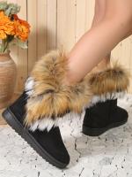 Botas De Invierno Para Mujer 2023 Nuevas Bota Corta De Algodón Con Forro De Poliéster Grueso Y Fleece Antideslizante Botas De Nieve Cálidas Y Planas - details 14