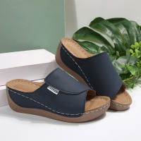 Zapatillas casuales de Suela Gruesa de gran tamaño para Mujer, zapatillas de Tacón de cuña con Boca de Pez, sencillas y Moderanas con Tiras anchas. - details 7