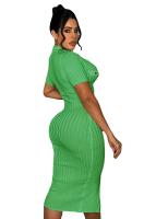 Vestido De Crochet Para Mujer De Corte Bodycon Con Manga Regular Y Cuello En V Vestido Fino Y Ajustado De Pierna Para Calle Moda Hipster - details 33