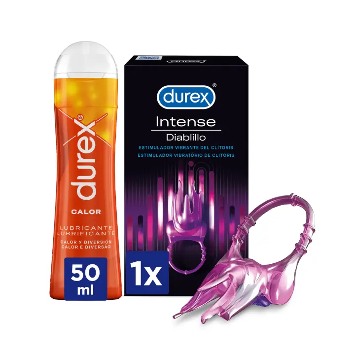 Durex Anillo Vibrador Intense Orgasmic Diablillo Estimulador Clítoris + Durex Lubricante de Base Agua Efecto Calor - 50ml - 1