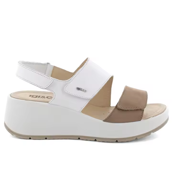 Sandalias cuña Igi & Co en piel blanca y marrón 7666500 - 1