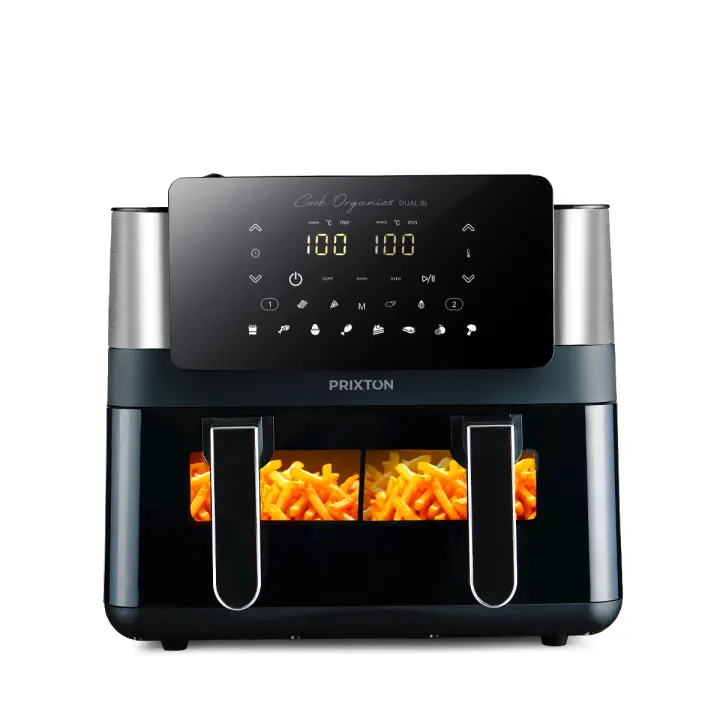 Freidora de aire sin aceite 8 litros con doble compartimento Cook Organics Dual, Ventana transparente, Iluminación interior y Pantalla táctil, Pared Divisoria  PRIXTON - 1
