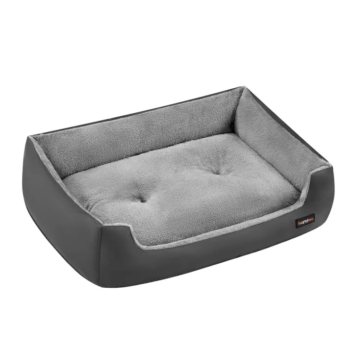 Feandrea Cama para Perros, Sofá Cama para Mascotas, Alfombra Extraíble y Reversible, Bordes Elevados, Base Antideslizante, Talla L, 85 x 65 x 21 cm, Marrón Café y Beige Arena/Gris Paloma y Beige Arena/Gris Pizarra y Gris Paloma/Azul Carbón y Azul Pálido - 1