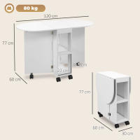 HOMCOM Mesa de Comedor Plegable con Ruedas Mesa de Cocina con Alas Abatibles y 2 Estantes Abiertos Estilo Moderno Carga 80 kg 120x60x77 cm Blanco - details 2
