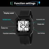 Reloj Deportivo Digital Para Hombre YIKAZE Negro Resistente Al Agua 3Bar Reloj Militar Con Alarma Y Cronómetro Pantalla LED Reloj De Pulsera Electrónico - details 6