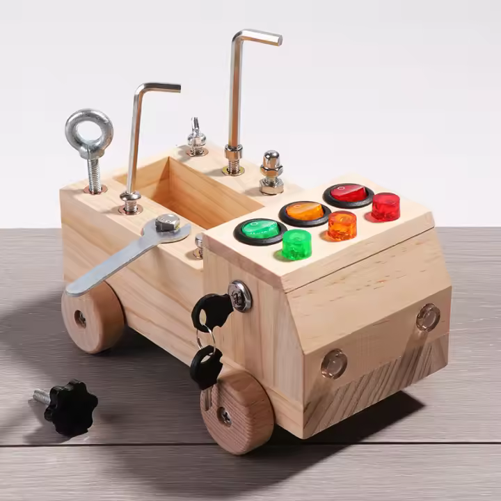 Juguete De Educar Montessori Para Niños Tablero Ocupado Con Interruptor De Madera LED Juego De Herramientas Con Tornillos Y Juntas Educativo Para Edad Preescolar - 1
