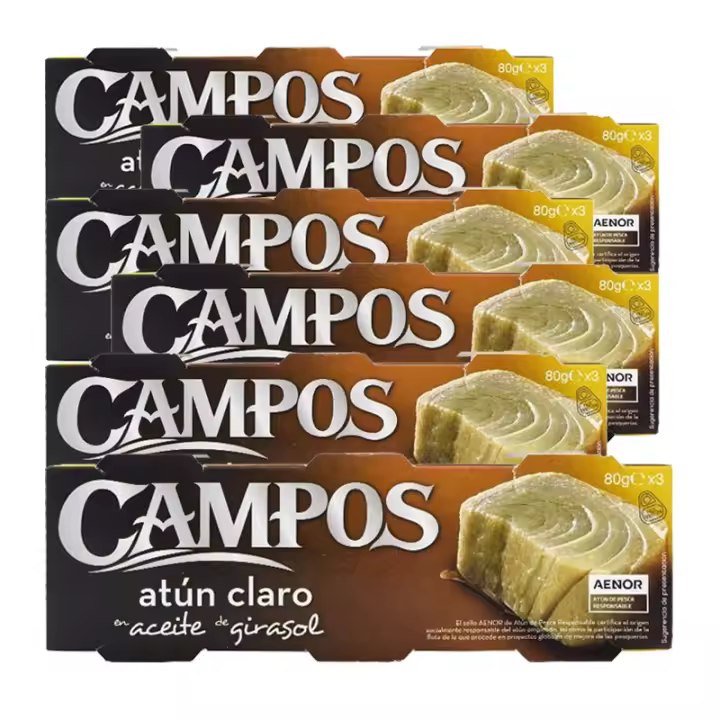 Atún claro en aceite de girasol Campos lata 3x70 g x6 18 latas Total 1,26 kg - 1