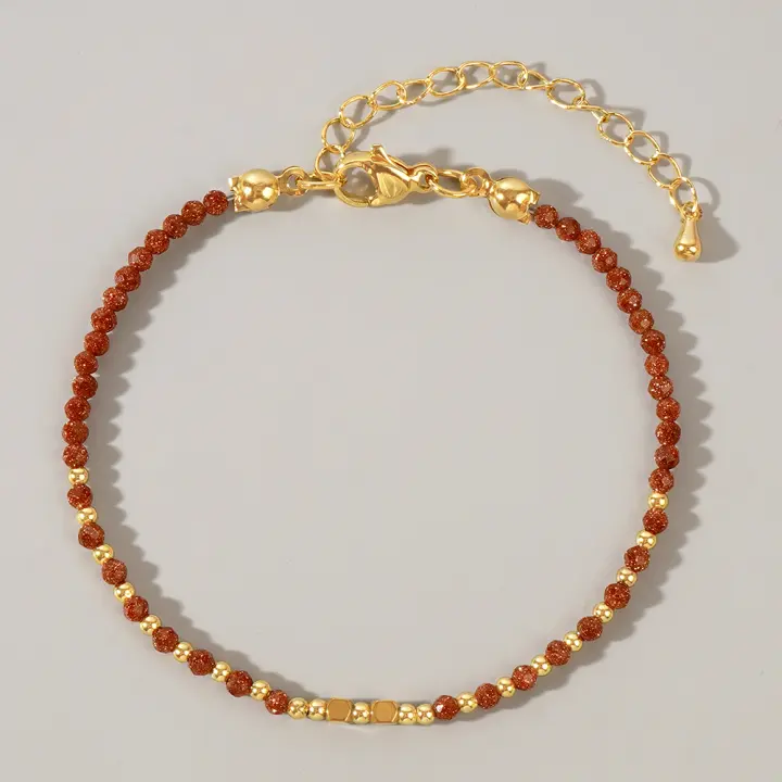 Pulsera Bohemia De Piedra Preciosa Semi-preciosa Y Hierro Con Cuentas Cuadradas De 2mm Y Cobre Estilo Diario Para Juntar Joyería Bonita - 1