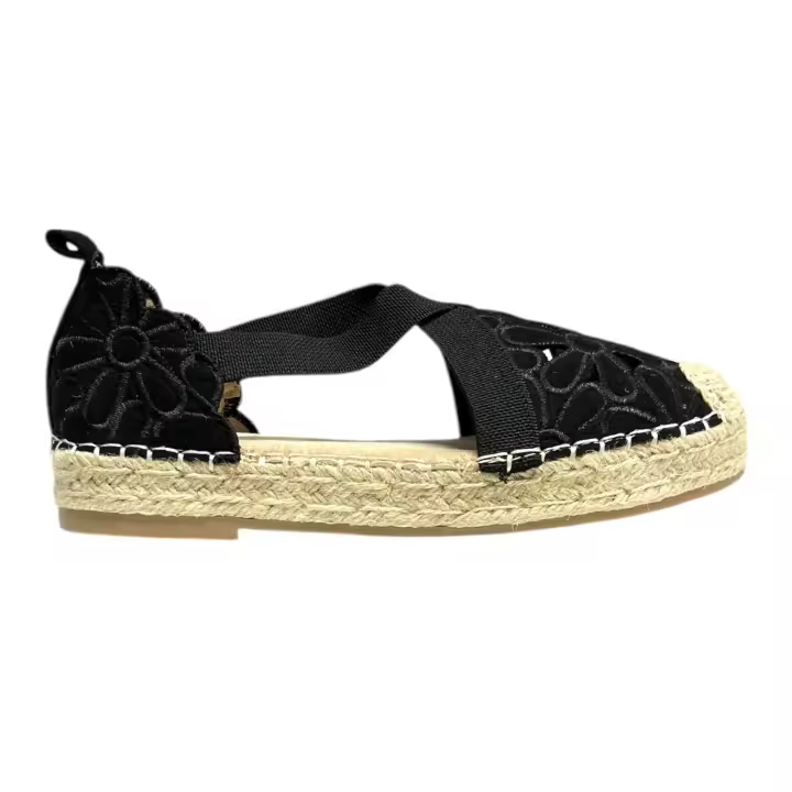 Sandalia Bordada Con Elasticos Negro - 1
