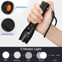 Linterna LED Potente Y Ultra Brillante Para Camping Con 5 Modos De Interruptor Impermeable Y Zoom Ajustable Para Bicicleta Uso Con Batería 18650 - details 2
