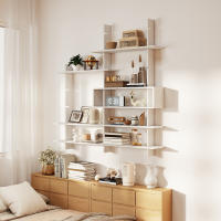 HOMCOM Estantería de Pared, Librería Geométrica con 4 Estantes y Compartimento Central Rectangular, Estantes Decorativos para Salón o Dormitorio, Blanco - details 1
