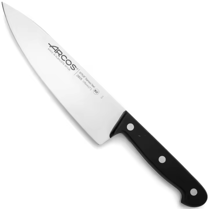 ARCOS Universal - Cuchillo Cocinero (175 mm) - Hoja de Acero Inoxidable Nitrum® - Mango Negro de Polioximetileno (POM) - 1