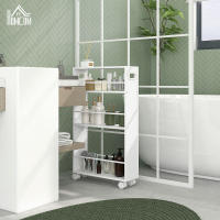 HOMCOM Carrito Auxiliar con Ruedas Carrito de Cocina de 3 Niveles con Barandillas Laterales y Asas para Comedor Sala Baño 45x15x80 cm Blanco - details 1