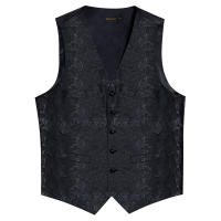 Chaleco De Seda Para Hombre Negro Con Paisaje Solido Para Boda Y Baile De Promoción Chaqueta De Cintura Con Corbata Para Traje DiBanGu - details 7