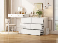 (Sin Silla ni Espejo), incl. Aparador Extraible, Práctico Armario 180*40*85cm, 3 NIVeles, 6 CAJones, Toque, Blanco - details 1