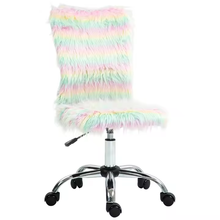 HOMCOM Silla de Oficina Giratoria Silla de Escritorio sin Brazos con Altura Ajustable Tapizado en Felpa y Respaldo Alto Silla de Estudio Carga 120 kg Multicolor - 1