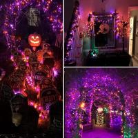 Cadenas De Luces De Halloween Con 600 LEDs 60M En Colores Naranja Y Morado 8 Modos Para Jardín Paredes De La Casa Y Fiesta De Navidad - details 7