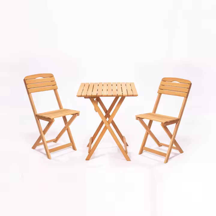 Wellhome Set de Mesa y Sillas de Jardín 3 Piezas Marrón 100% Madera de Haya Sin Barniz - 1