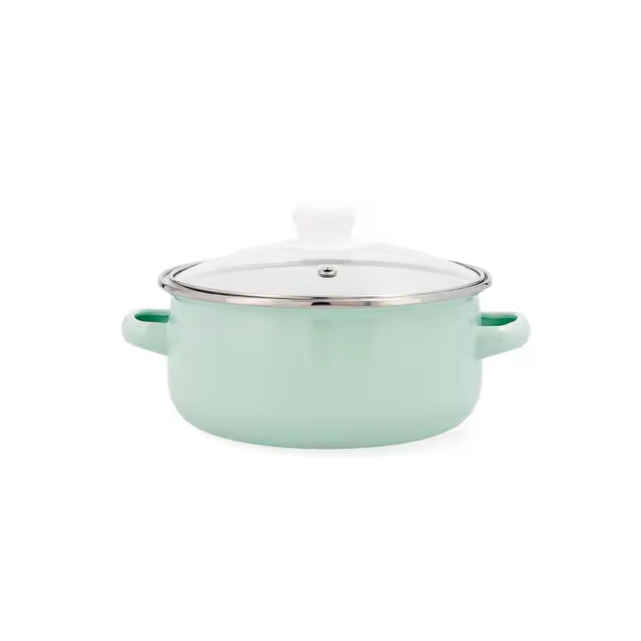 Cacerola acero esmaltado verde y blanca con tapa Cocco Quid - Tamaños de 18 a 26 cm capacidad hasta 5L - Apta para inducción y cualquier tipo de fuego - Apta lavavajillas - Asas de baquelita - 1