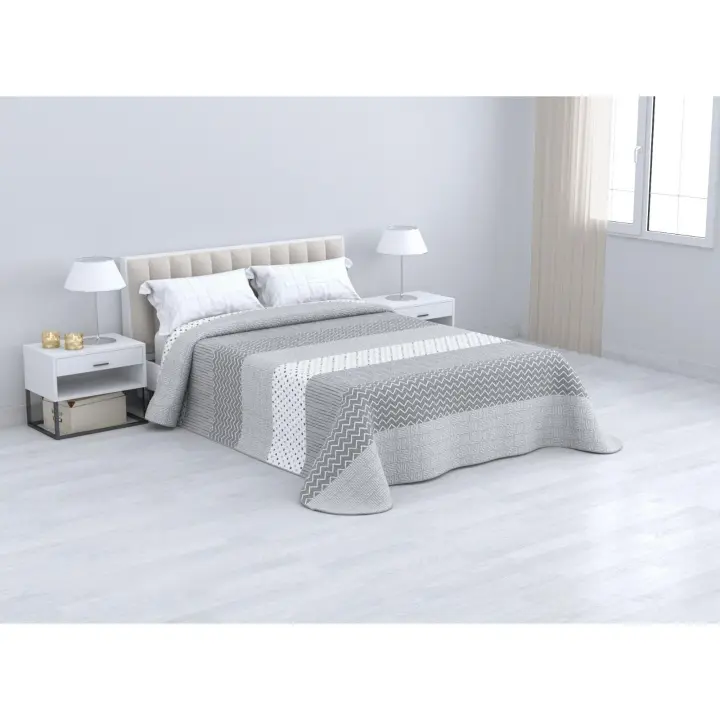 Colcha Reversible de Verano Esmeralda en Gris – Estilo Vegetal y Sofisticado | Cama 90 a 150 cm | Tejido Ligero | Mercatienda.es - 1