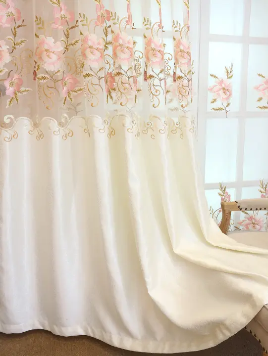Cortinas Europeas De Estilo Con Bordado Blanco Para Dormitorio Translúcidas De Tulle Para Sala De Estar Con Ojo De Nube - 1