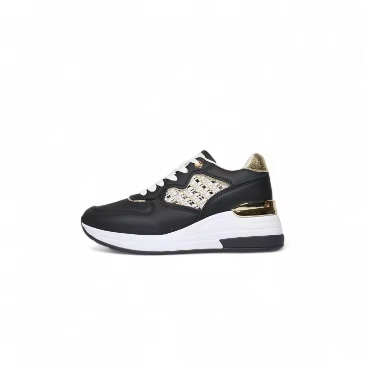 HLuna Zapatillas de cuña para vestir en blanco y negro con detalles de brillo tipo de cierre de cordones C770 - 1