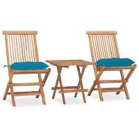 vidaXL Set comedor de jardín plegable 3 piezas madera de teca cojines en color Azul claro/Crema/Gris y más | acolchados duraderos para sofás de jardín terraza exterior - details 0