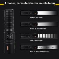 Linterna LED De Alta Potencia Con 4 Modos De Luz Recargable Rápido Aleación De Aluminio Zoomable Antigolpes Ultra Brillante Para Emergencias - details 5