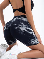 Shorts De Gimnasio Para Mujer Con Diseño De Tie Dye Y Cintura Elástica Ancha Sin Costuras De Alta Cintura Leggings De Deporte - details 0
