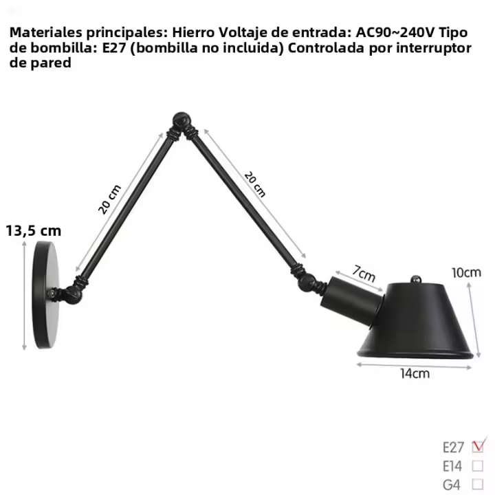 Lámpara De Pared Clásica Tradicional De Hierro Con Brazo Largo Para Iluminación Moderna Art Déco En Interiores Perfecta Para Lectura En Cocina Comedor Dormitorio Foyer Estudio - 1