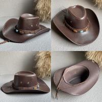 Sombrero De Vaquero Vintage De Cuero Sintético Para Mujeres Y Hombres Sombrero De Paja Panama Para Mujeres Sombrero De Jazz Cowgirl Hombre - details 6