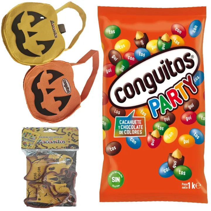 Pack Halloween:conguitos party bolsa 1kg,molde y bolsa calabaza lacasitos y conguitos - 1