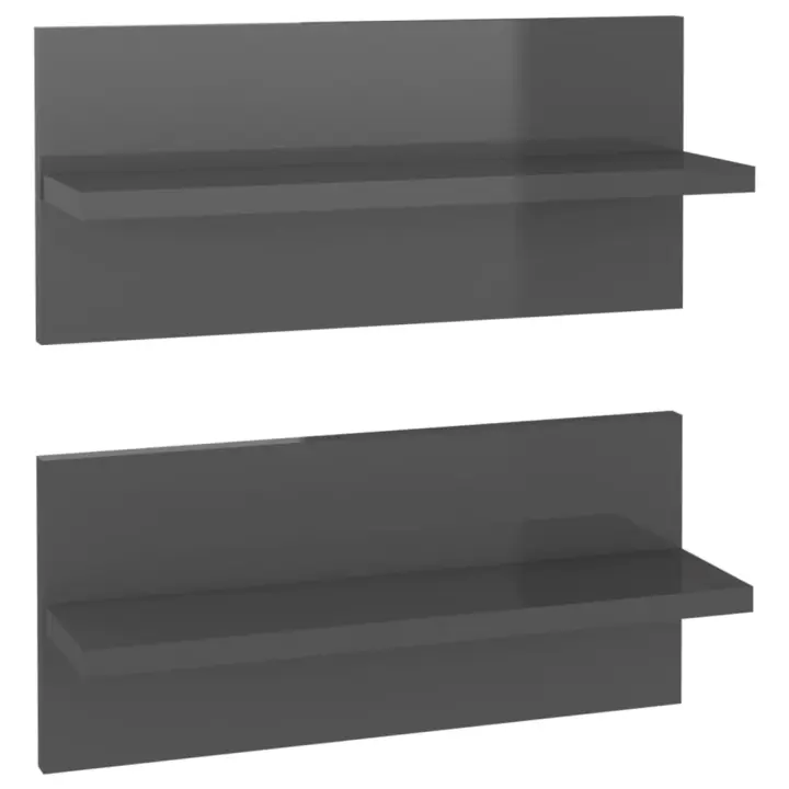 vidaXL Estantes de pared 2 uds madera contrachapada 40x11,5x18 cm Gris, Blanco brillante, negro brillante Mueble Almacenaje Estantería para Oficina, Estudio, Dormitorio Estantería/Librería/ mueble de Almacenamiento - 1