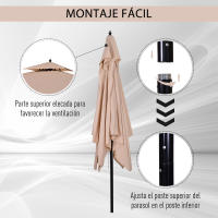 Outsunny Sombrilla Parasol de Acero Grande con Cubierta a Dos Niveles para Jardín Patio Sistema de Polea Mástil Desmonta en Dos Partes Fácil Transportar 300x300x297cm Beige - details 4