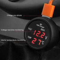 Voltímetro Digital Para Coche Universal 12V 24V Con Cargador USB Medidor De Tensión Y Temperatura Pantalla LED Instalación Frontal Material ABS Y Componentes Electrónicos - details 2